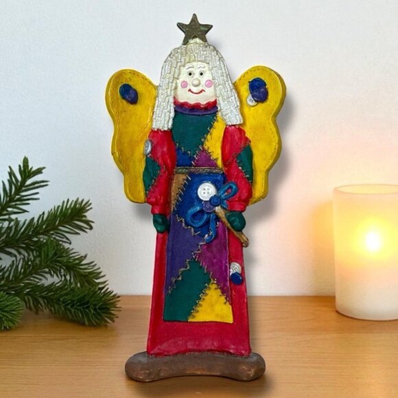 Folk Art Christmas Angel Figurine Star Hand Crafted Polymer Clay Vintage 1990 - Picture 16 of 16
